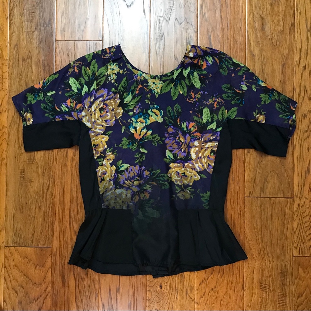 Bar III Purple Floral Print Peplum Top